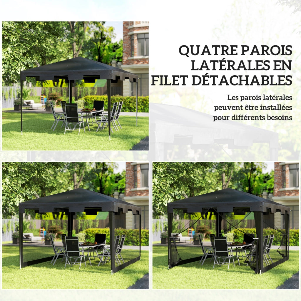 Gazebo da giardino 3x4m ¨C zephmum ¨C grigio scuro con pareti in rete e 2 porte