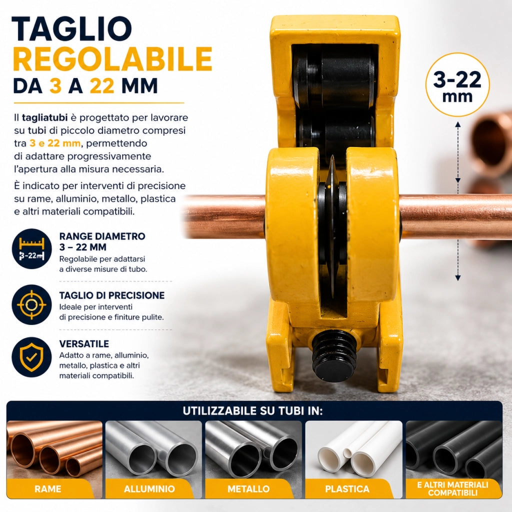Tagliatubi a Rotella Regolabile 3-22 mm per Rame e Alluminio 270401
