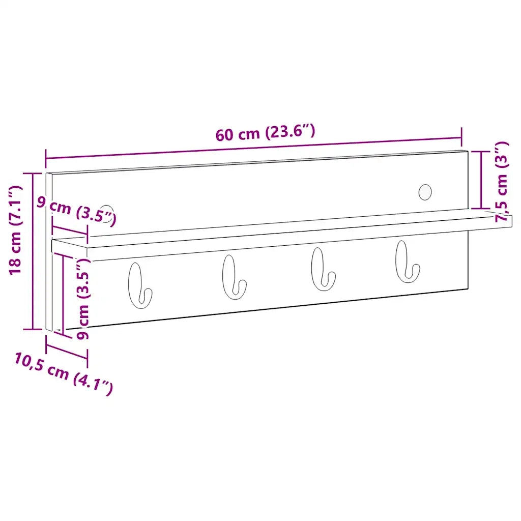 vidaXL Appendiabiti a muro Grigio cemento 60 x 10.5 x 18 cm