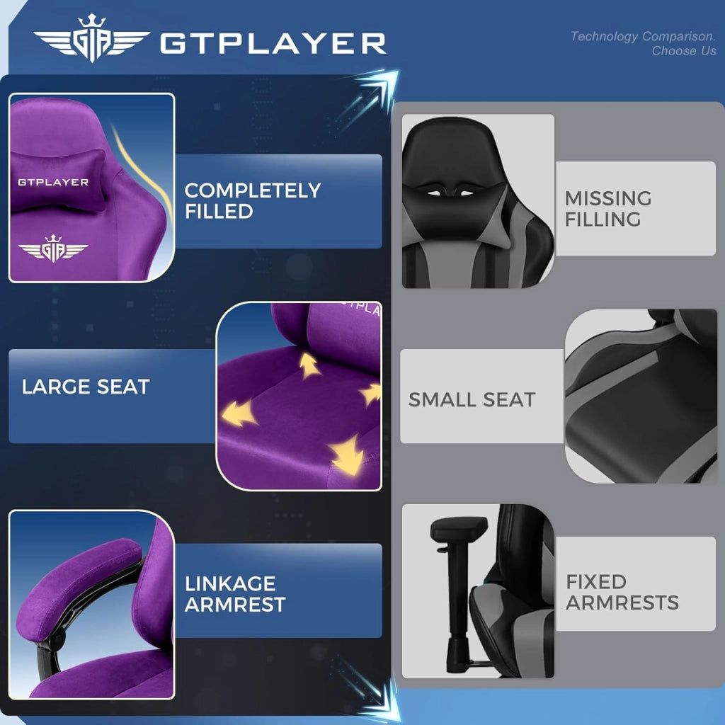Sedia da gioco, traspirante, da ufficio, ergonomica, in tessuto di alta qualità, ergonomica, schienale regolabile a 160°, poggiapiedi estraibile, carico 180 kg,viola scuro