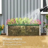 Fioriera da Giardino Senza Fondo con 2 Aree di Coltivazione, in Acciaio, 125x47x40 cm, Verde
