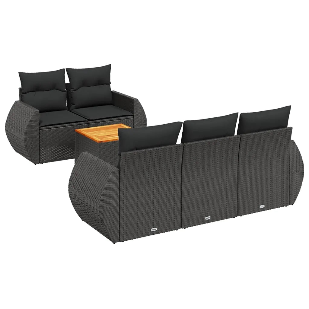 Set Divano da Giardino 6 pz con Cuscini Nero in Polyrattan 3224886