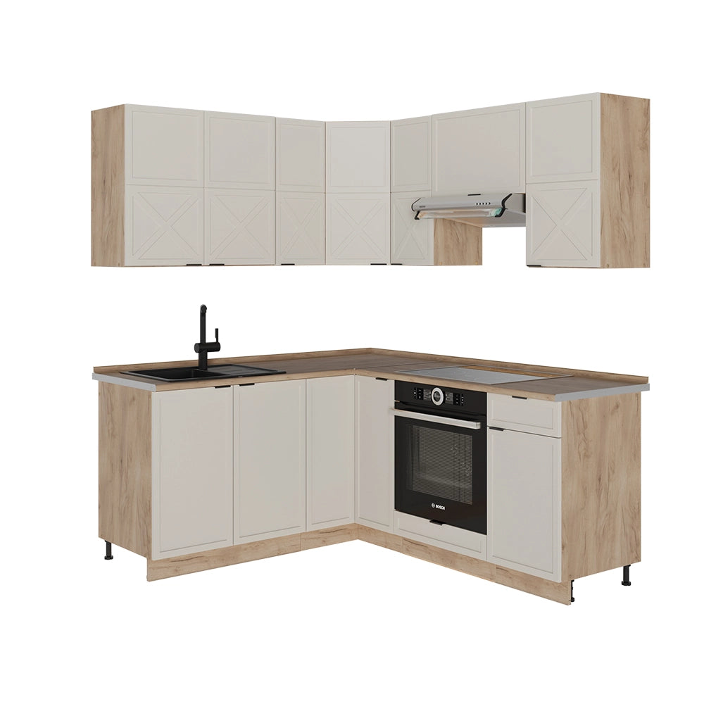 Vicco Cucina angolare completa Grigio/beige/rovere dorato 160 x 190 cm , PL Rovere