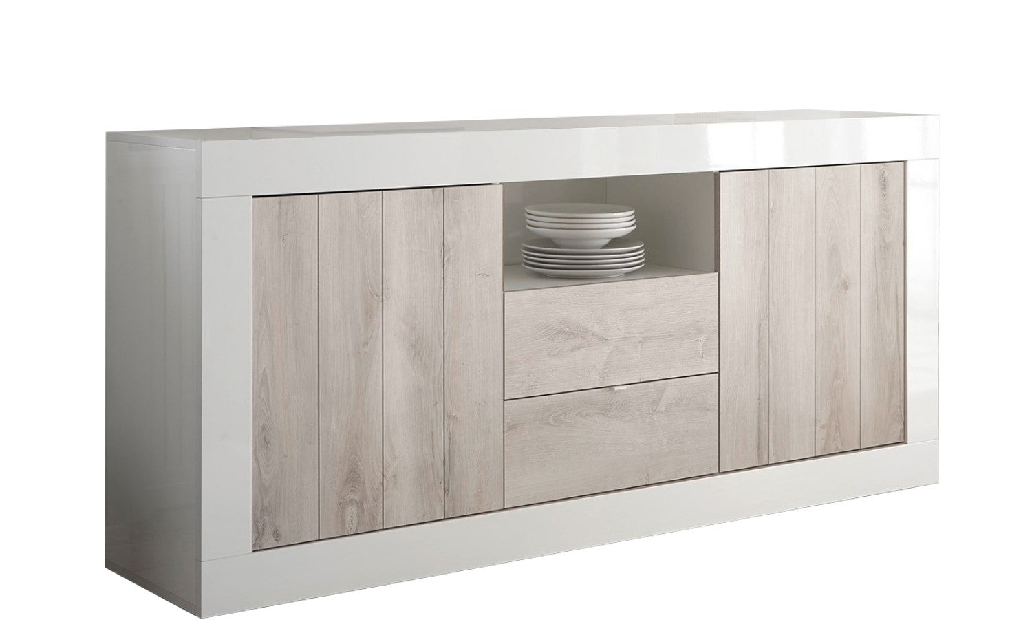 Mobile Buffet 2 Ante 2 Cassetti 184x42x86 cm in Legno TFT Lipari Bianco e Pino