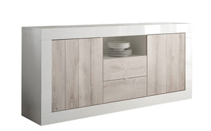 Mobile Buffet 2 Ante 2 Cassetti 184x42x86 cm in Legno TFT Lipari Bianco e Pino