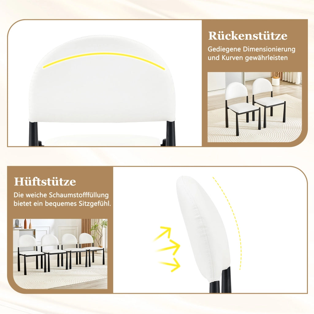 SEDIE da pranzo imbottite Set da 2 pezzi 80 cm PU bianco gambe in metallo