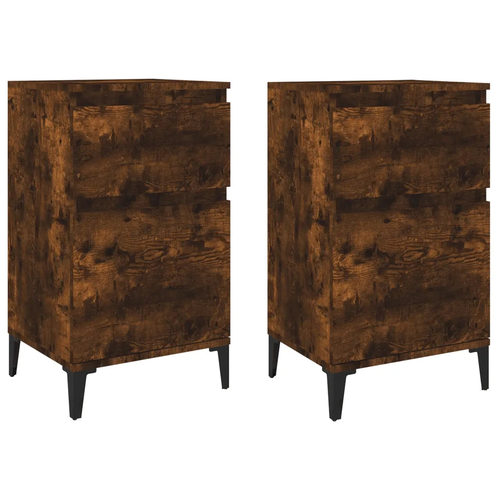 Set di 2 Comodini | Armadio da Notte | Mobiletto da notte Rovere Fumo 40x35x70 cm
