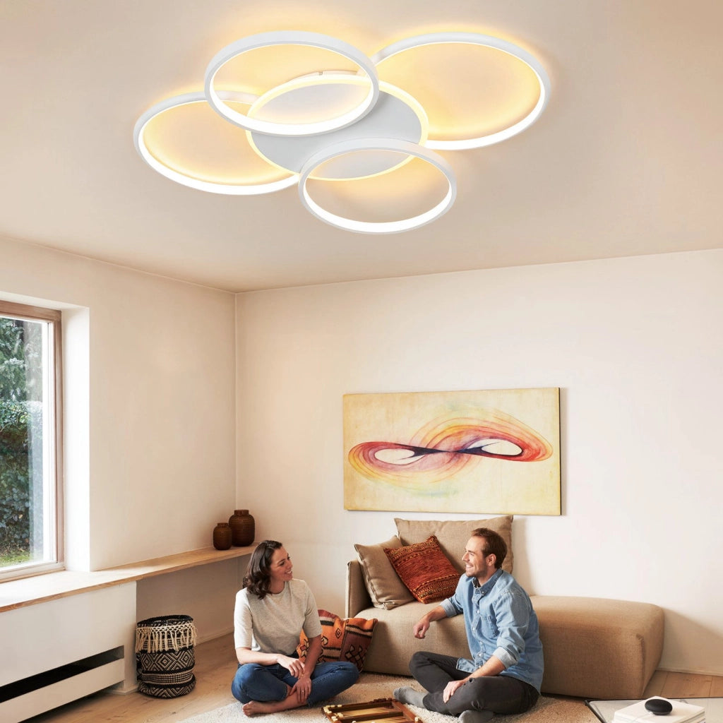ZMH Lampada da soffitto plafoniera LED dimmerabile 5 anelli 70W telecomando per soggiorno ufficio