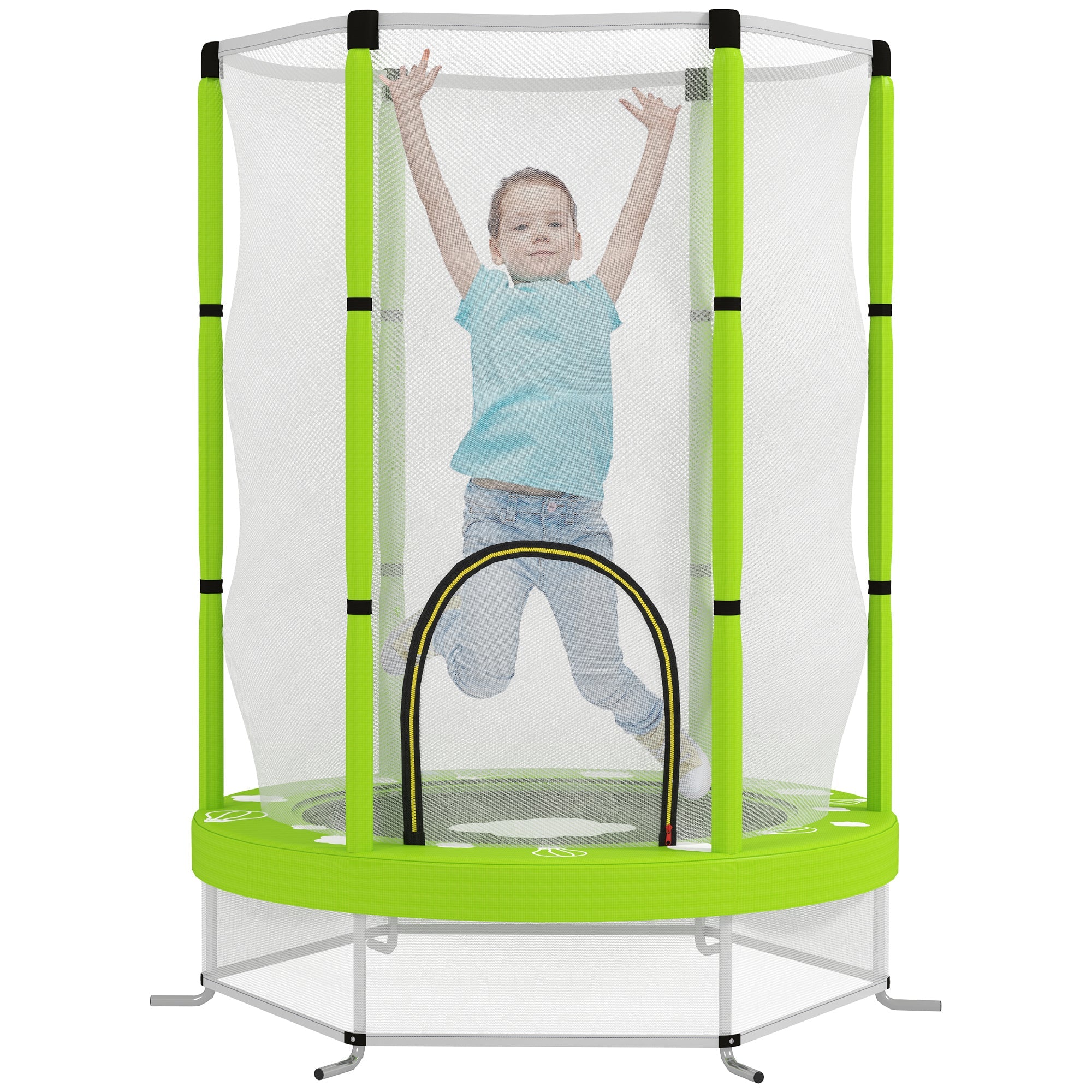 Tappeto Elastico per Bambini 3-6 Anni Ø140x190 cm con Rete di Sicurezza Verde