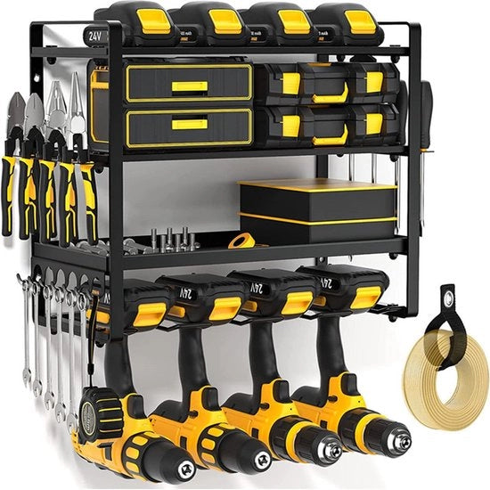 Sistema di Supporto per 4 Elettrostrumenti a Parete, 4 Livelli di Magazzino per Elettrostrumenti, Supporto per Elettrostrumenti per Garage, Magazzino per Elettrostrumenti a Parete