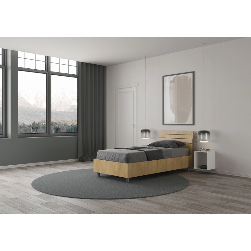 Letto Singolo 80x190 cm testata inclinata con doghe Ankel - Senza rete,Quercia Natura