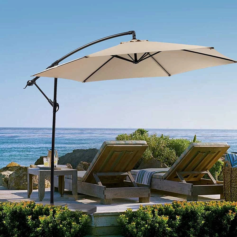 Trade Shop - Ombrellone Giardino Decentrato 3x3 Con Pendente Palo Alluminio Gazebo Antivento - Bianco