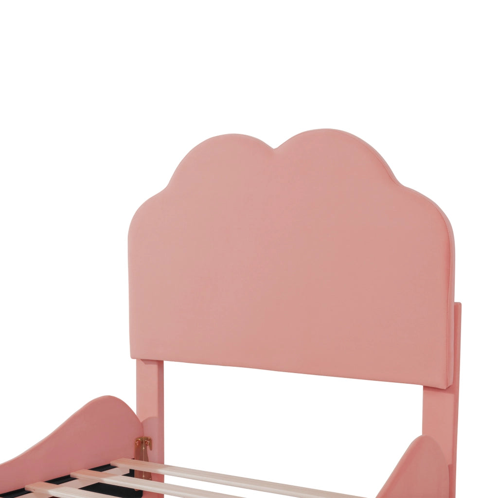 DESMIU Letto per Bambini Singolo con Sponda e Testiera Regolabile 90 × 200 cm, senza materasso, Rosa, Imbottito