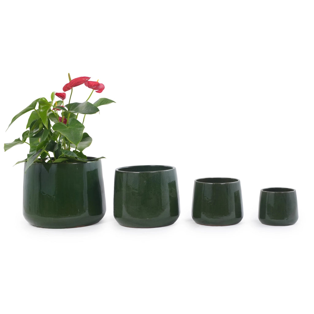 Set di 4 vasi in ceramica fatti a mano, verde antico lucido, per interno ed esterno