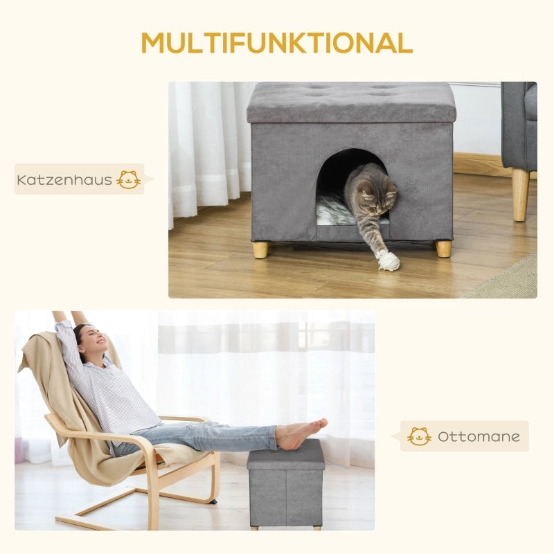 Tiragraffi per gatti 2 in 1 con apertura frontale e quattro piedi in MDF grigio 60 × 45 × 44,5 cm