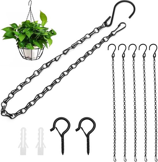 Porta piante 6 pezzi catenelle 50 cm - catena metallica appesa con 2 ganci - soffitto - nero - vaso per fiori dispensatore di cibo per uccelli lampade