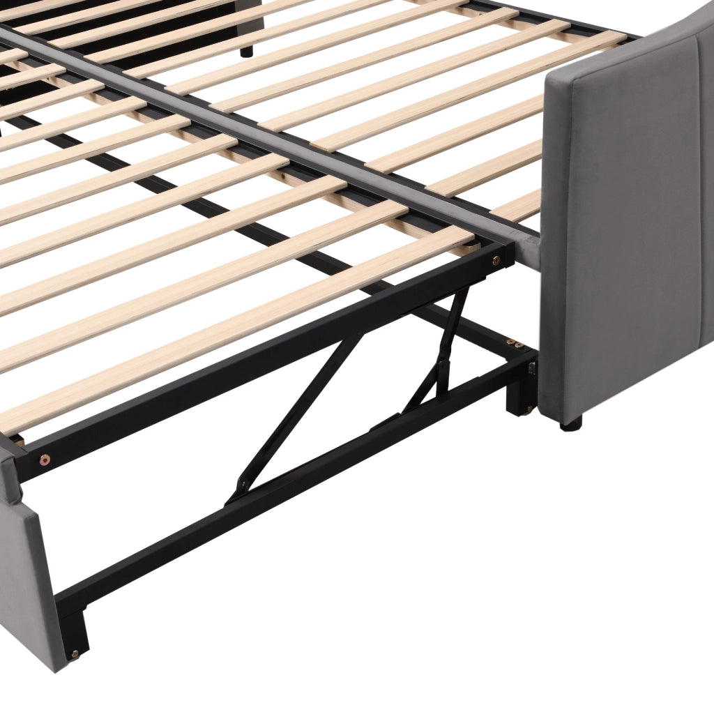 Divano letto imbottito estraibile 90x200/180x200 cm in grigio