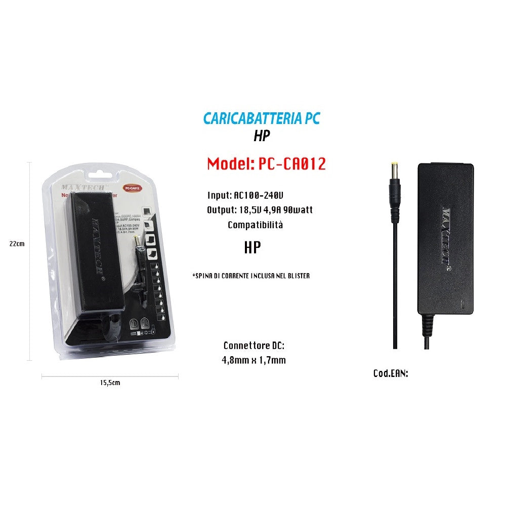 Trade Shop - Caricabatteria Pc Alimentatore Batteria Ricambio 18,5v 4,9a 90w Maxtech Pc-ca012 -