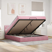 Struttura Letto Pouf con Materasso Rosa 160x200 cm in Velluto 3311860
