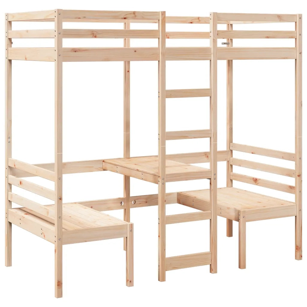 Giroletto Soppalco con Scrivania e Sedie-Struttura Letto 80x200cm Legno Pino