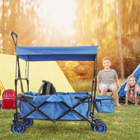 Carretto a mano pieghevole, max 70 kg, tessuto impermeabile blu, Carrello spiaggia con parasole