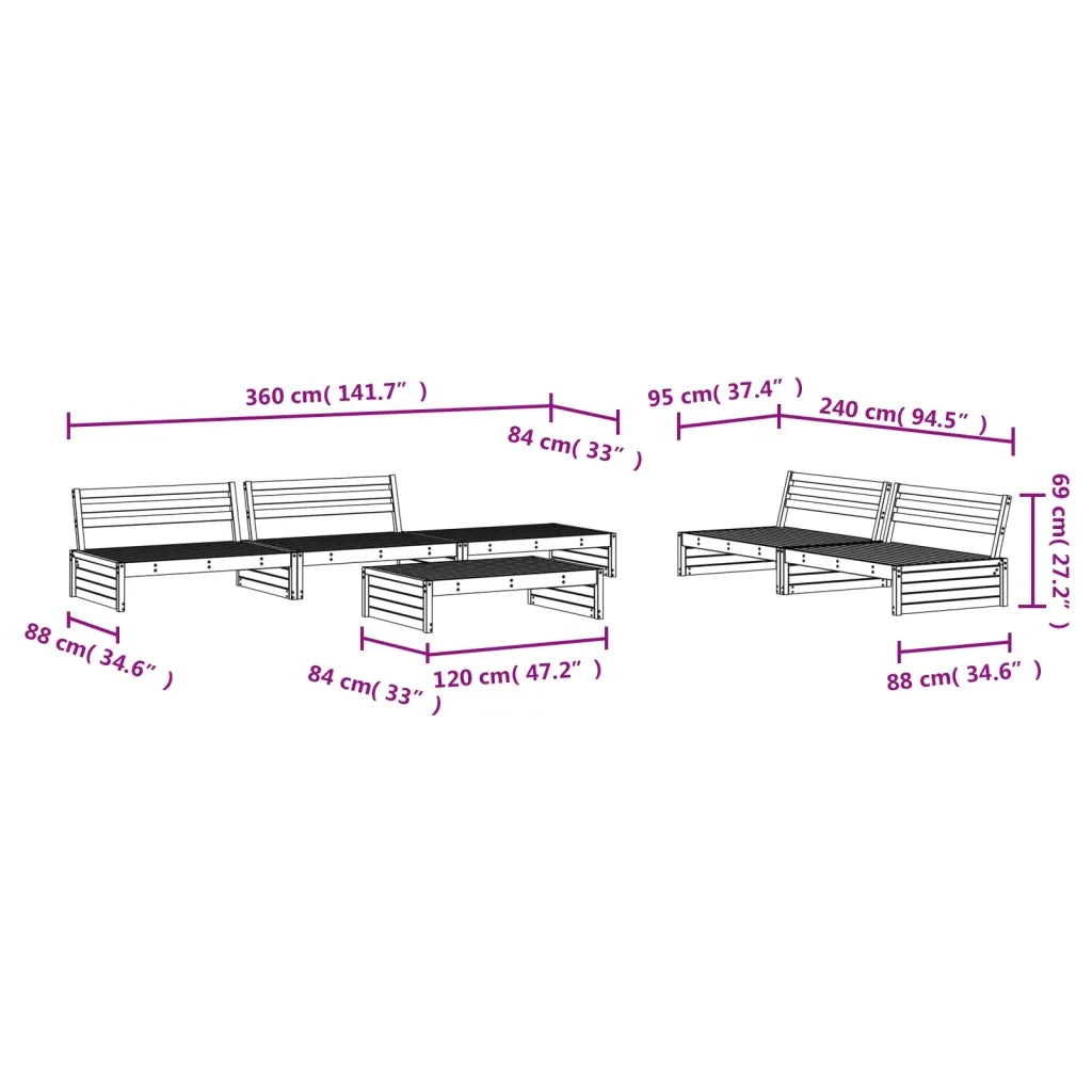 Set Salotto da Giardino 6 pz in Legno Massello di Douglas