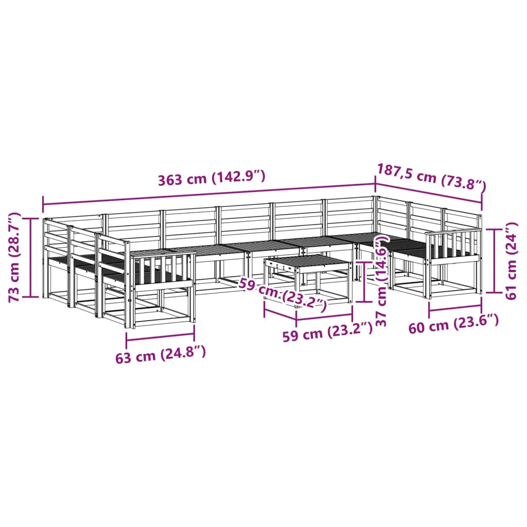 Set di divani da esterno 11 pcs Bianco Legno di Acacia Massello 3388318