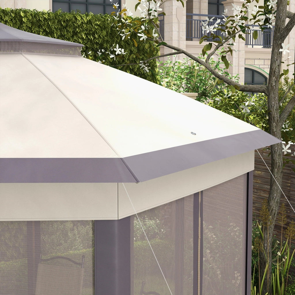 Gazebo da giardino pieghevole 4x4 m esagonale con copertura doppia e 6 pareti beige ¨C zephmum