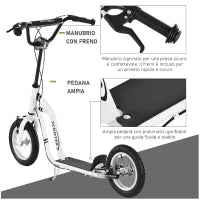 Monopattino con Manubrio Regolabile, Ruote Grandi, 2 Freni e Telaio in Metallo, per Bambini 5+ Anni, Max 100kg, 120x58x85-95cm, Bianco