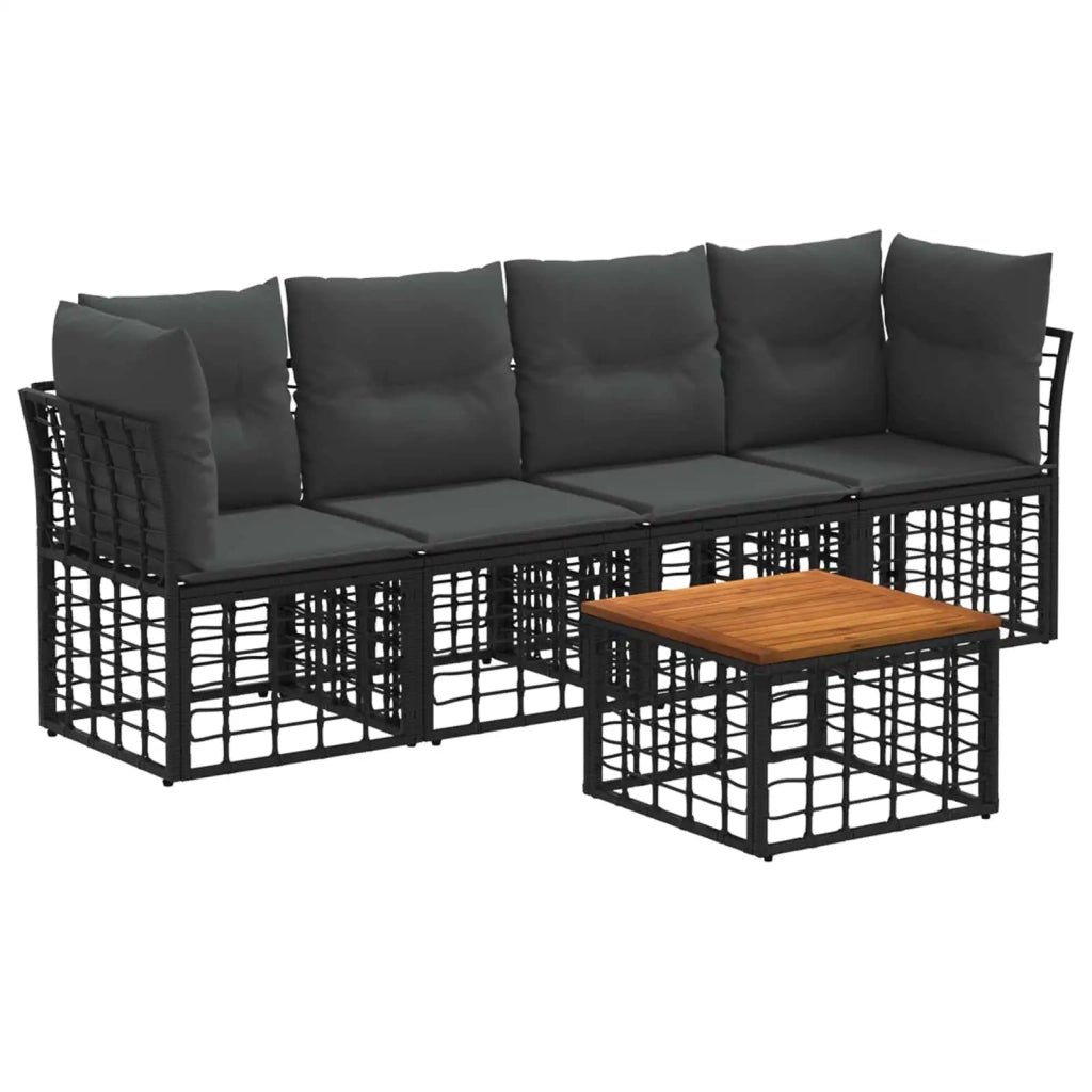 Set di divani da esterno 5 pcs Nero e Grigio scuro Poliestere