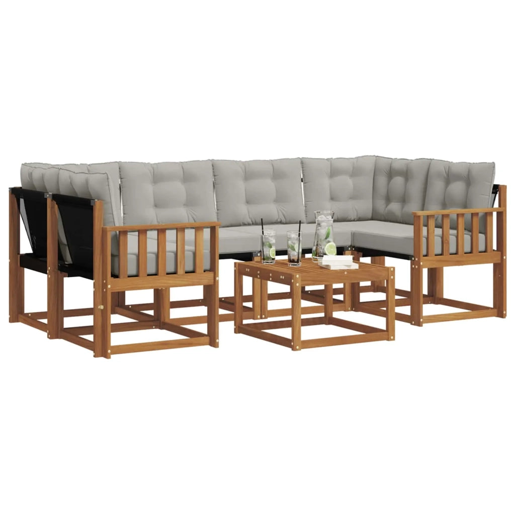 Set di divani da esterno 7 pcs Grigio Naturale e Chiaro