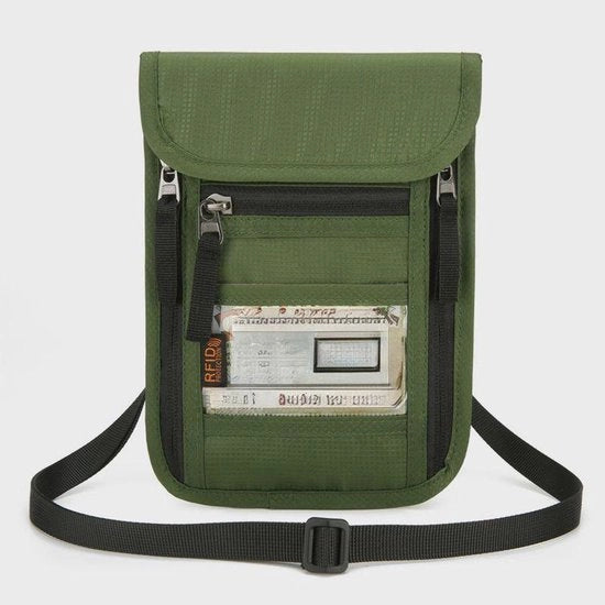 Documentata borsa multifunzionale per passaporto leggera anti-furto spazzola borsa caldo collo borsa portatile, verde