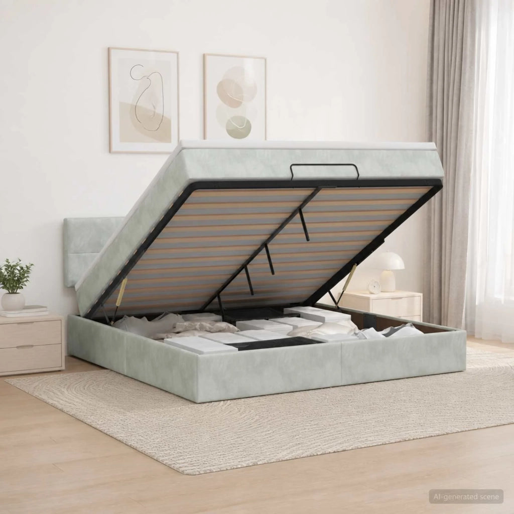 Letto Ottomano con Materasso e LED Grigio Chiaro 140 x 200 cm 3457143