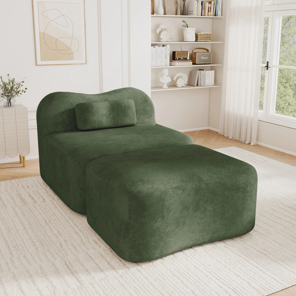 Divano con poggiapiedi ¨C Minimal ¨C verde tessuto morbido cuscini mobili