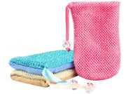 Set di 3 sacchetti per sapone in mesh nylon - Sacchetto per lozione - Spazzola per doccia - Corda di trekking - Leggero - Rapido assorbimento - Sacchetto per sapone