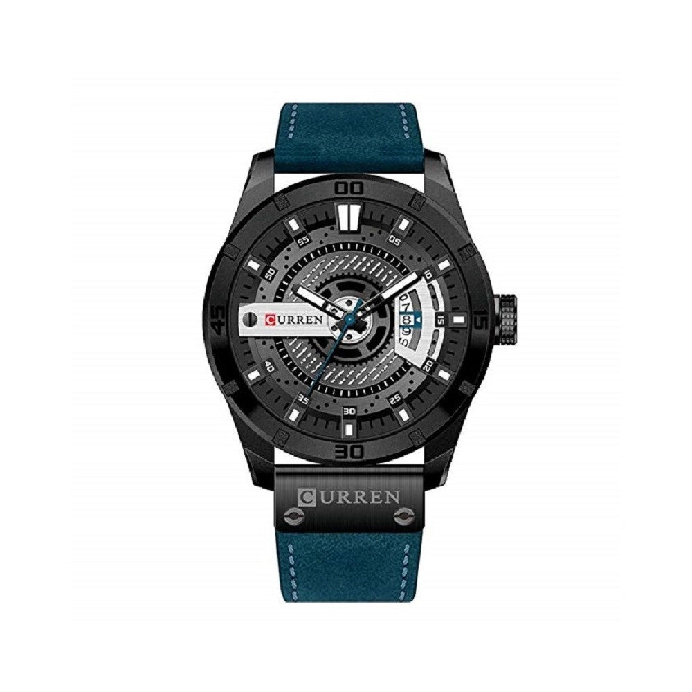 Trade Shop - Curren 8301 Orologio Analogico Da Polso Al Quarzo Militare Sport In Pelle Blu -
