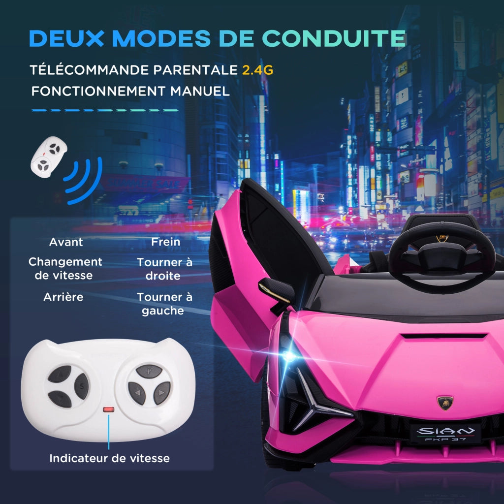 Auto elettrica Lamborghini Sian per Bambini ¨C zephmum ¨C 12V 5Km/h con Telecomando Rosa