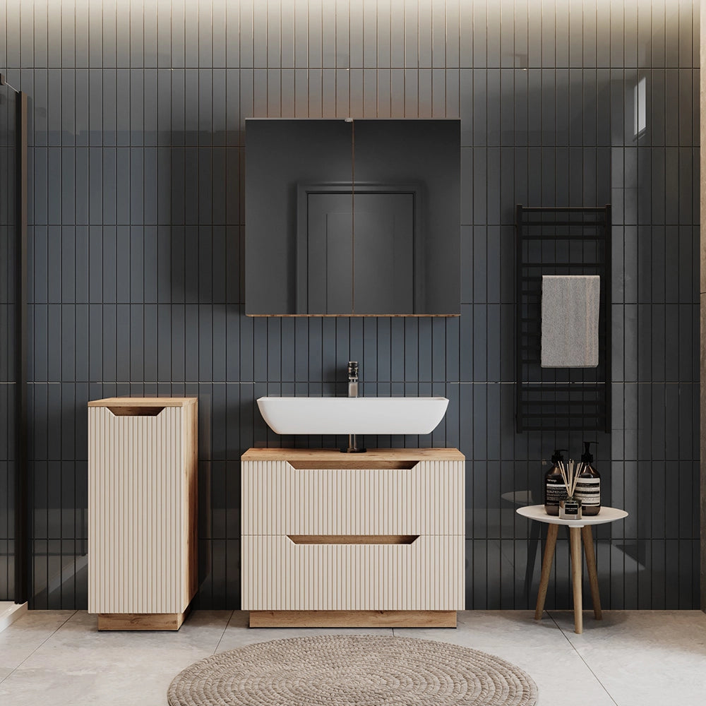Vicco Set di mobili da bagno Rovere/cashmere a righe 3 parti