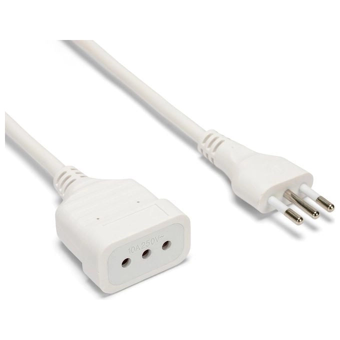 Velamp PROLIT10A-5 Prolunga Elettrica 5 metri Spina e Presa Bivalente 10A 16A Certificazione IMQ colore Bianco