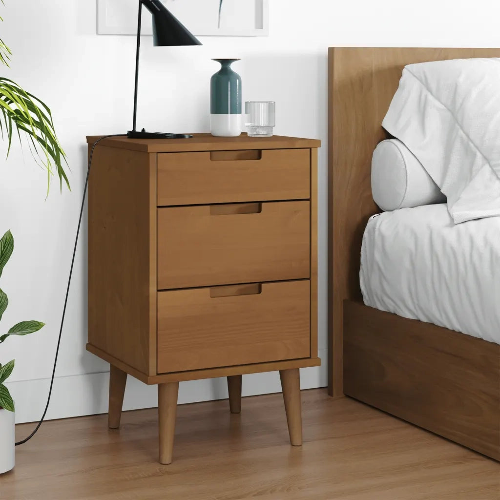 Comodino-Tavolino da notte Marrone MOLDE 40x35x65 cm in Legno Massello di Pino 911043