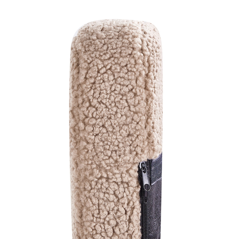 Sedia a dondolo Rivestimento in bouclé beige sporco Gambe nere in metallo con braccioli Schienale alto Soggiorno