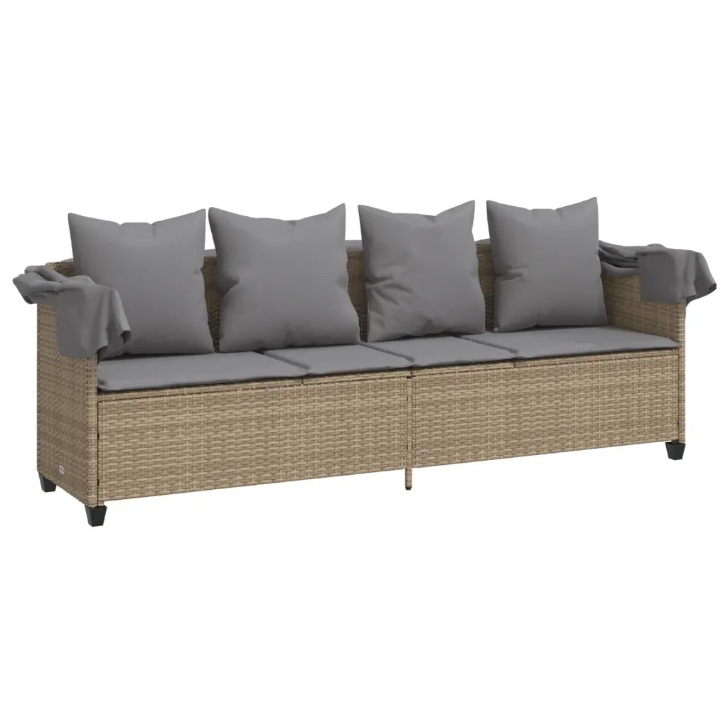 Lettino Prendisole con Baldacchino e Cuscini Beige Polyrattan 368356