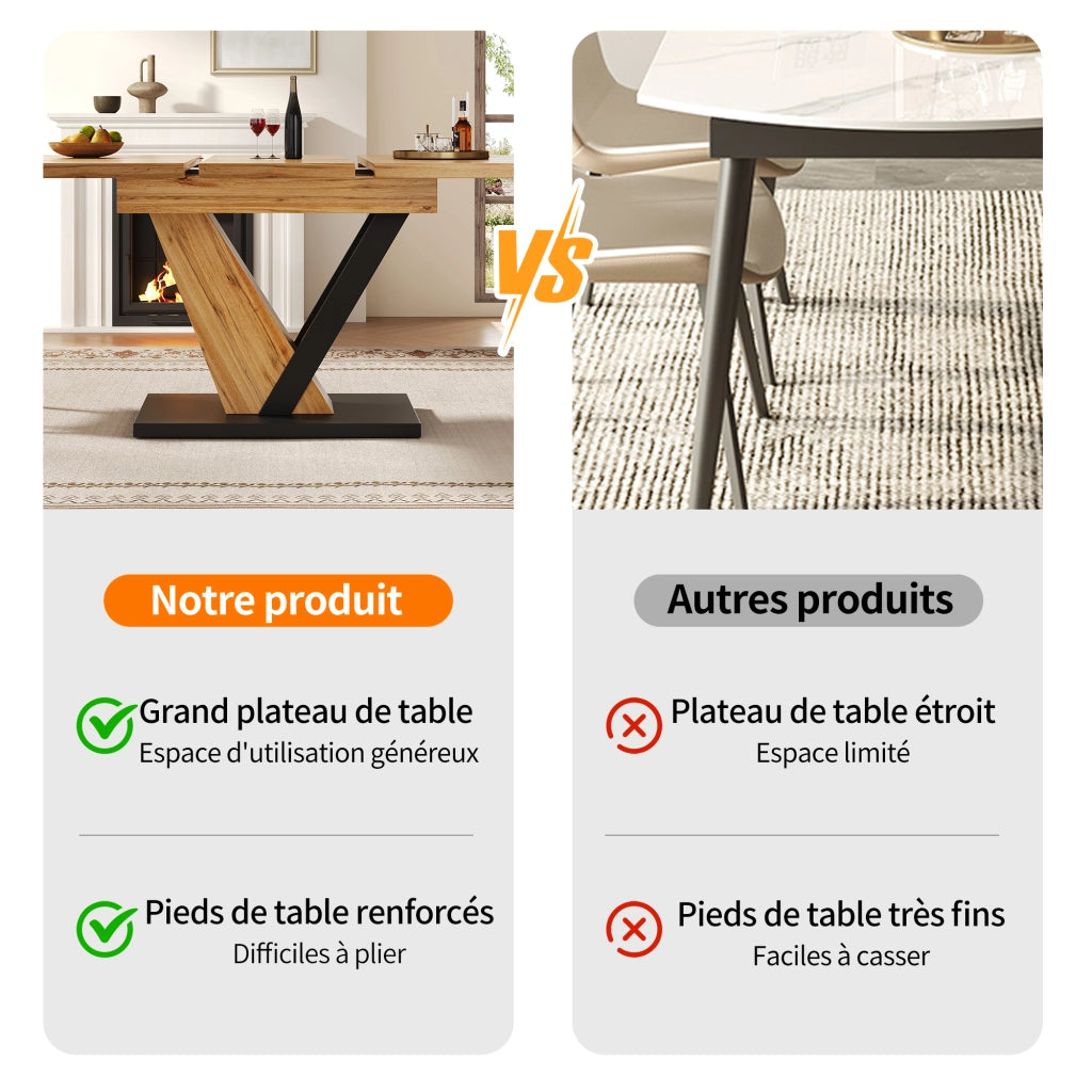 Tavolo allungabile con piano in MDF effetto legno, gambe in metallo, per cucina e soggiorno, 120 × 75 × 75,5 cm