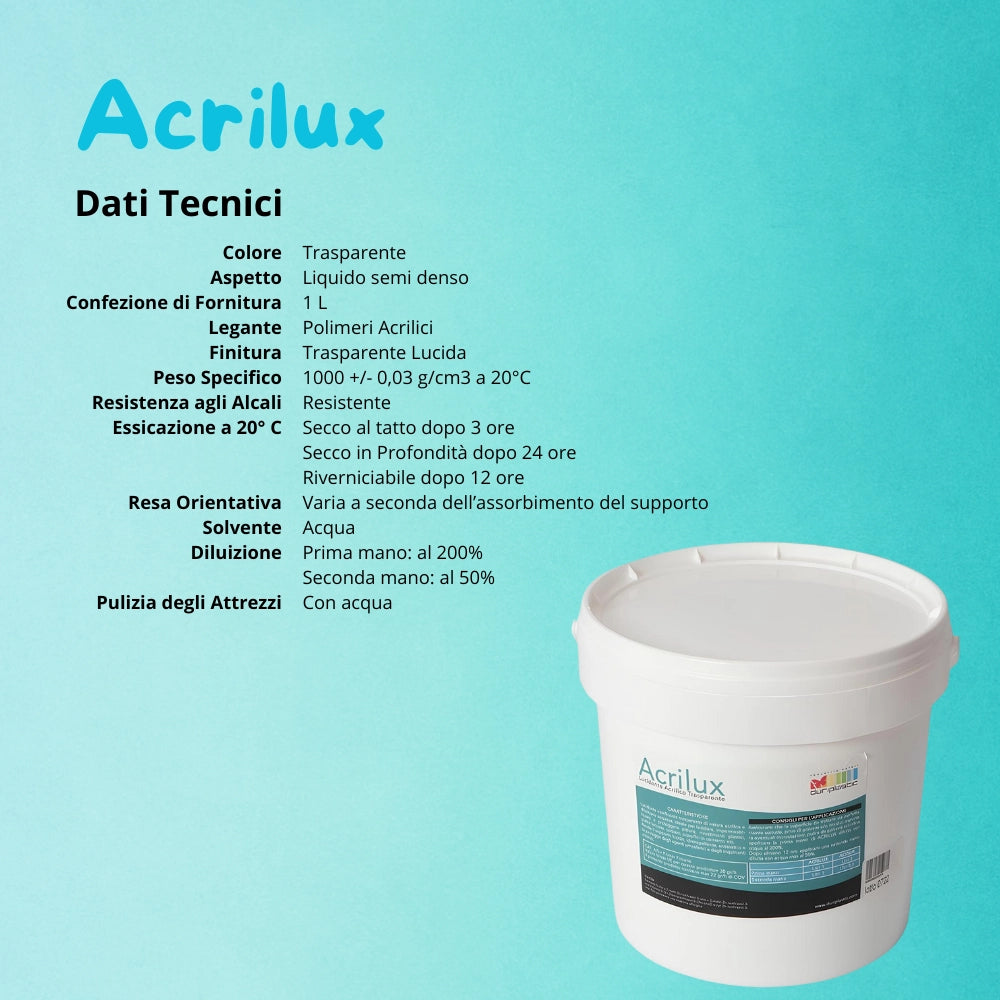 Lucidante vetrificante acrilico diluizione acquosa finitura trasparente acrilux *** formato 1 lt, confezione 1