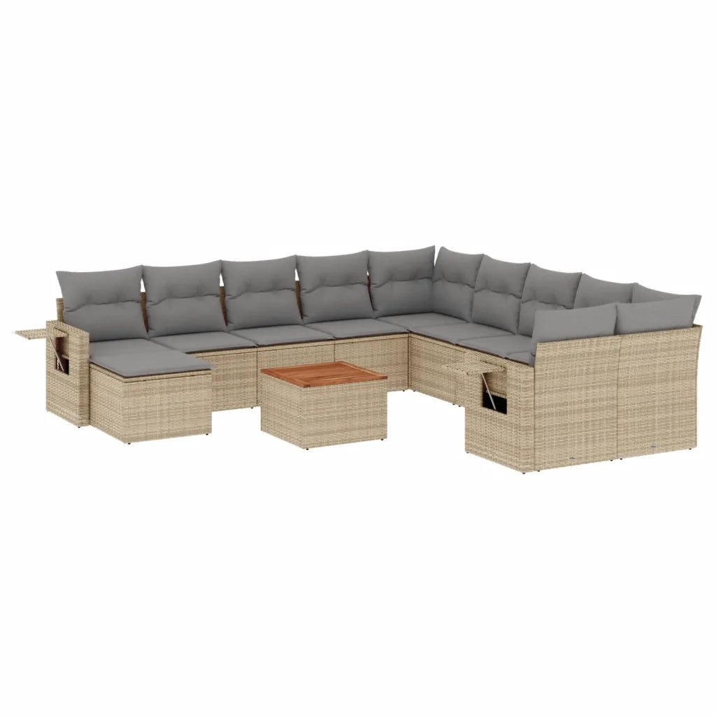 Set Divani da Giardino 12 pz con Cuscini Beige in Polyrattan