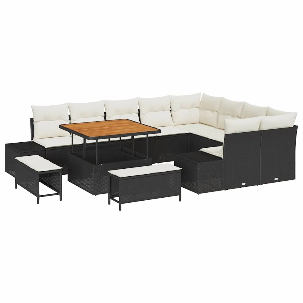 Set Divano da Giardino con cuscino 12 pcs Nero polyrattan