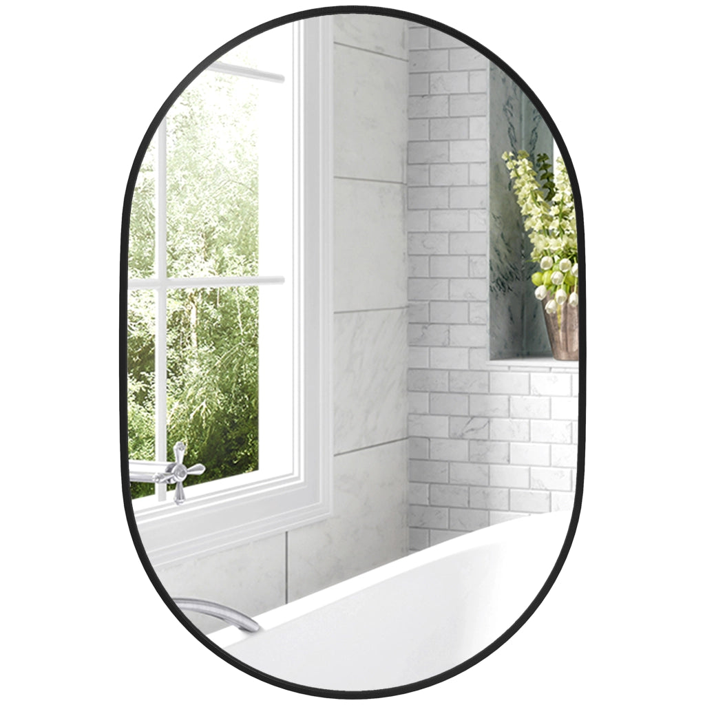 Specchio Bagno Ovale con Cornice Alluminio ¨C Zephmum ¨C 60x90 cm Nero
