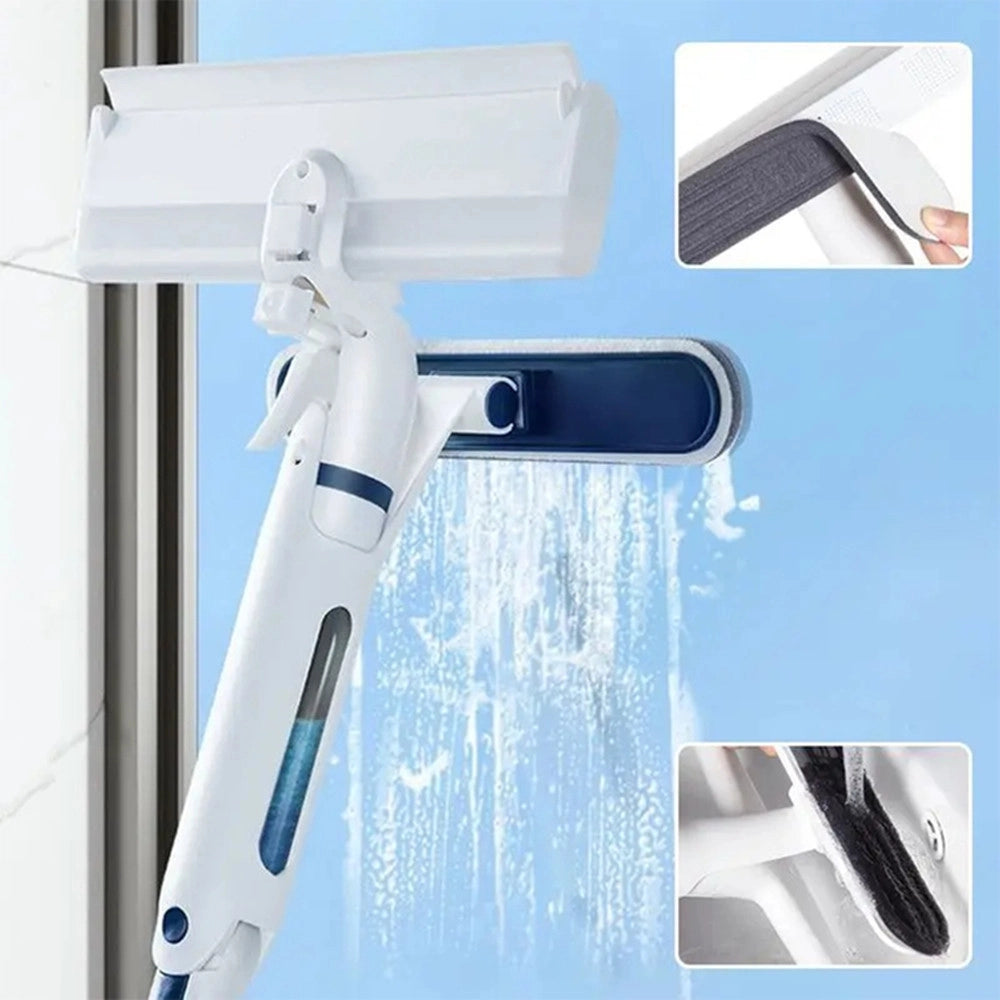 Trade Shop - Pulitore Vetri Spruzza Lava Raschia Raccoglie Acqua 3in1 Con Spray Contenitore Integrato -