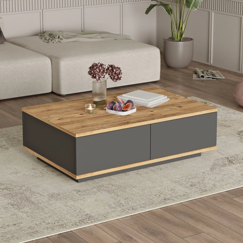 Tavolino in legno "Frew" - 90 x 60 x 28 cm - Marrone