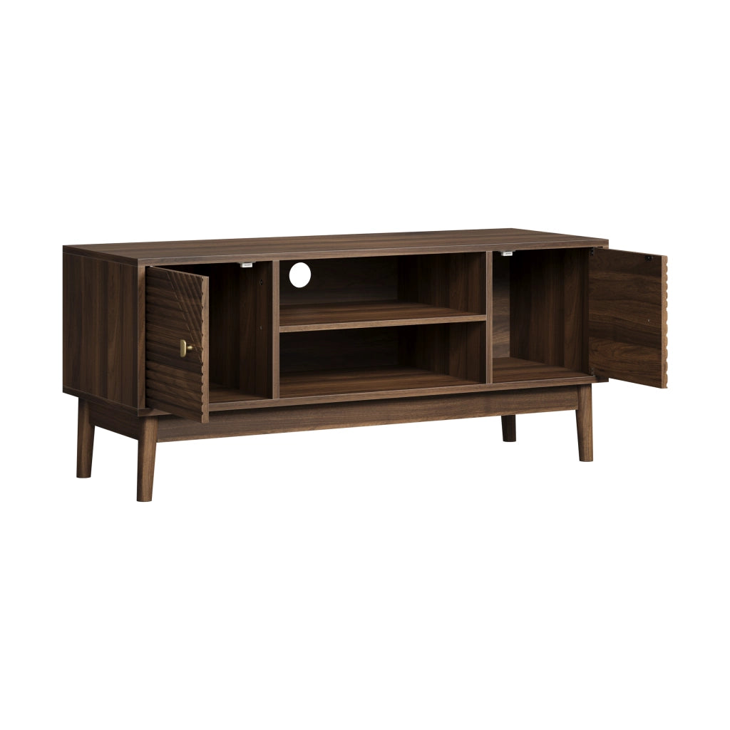 Mobile TV 110 cm in stile Mid-Century, con ampio spazio contenitivo, passacavi e chiusura soft-close, colore noce